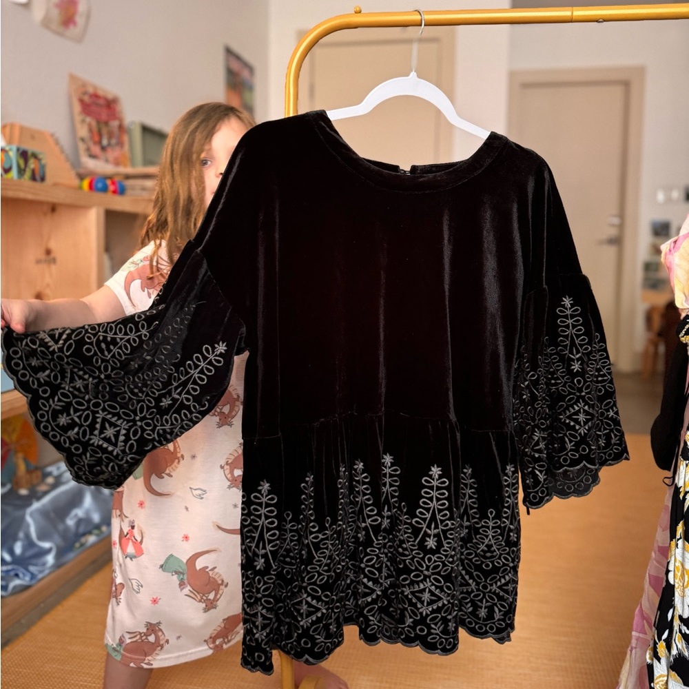 Crushed Velvet Embroidered Top w/ Bell Sleeves